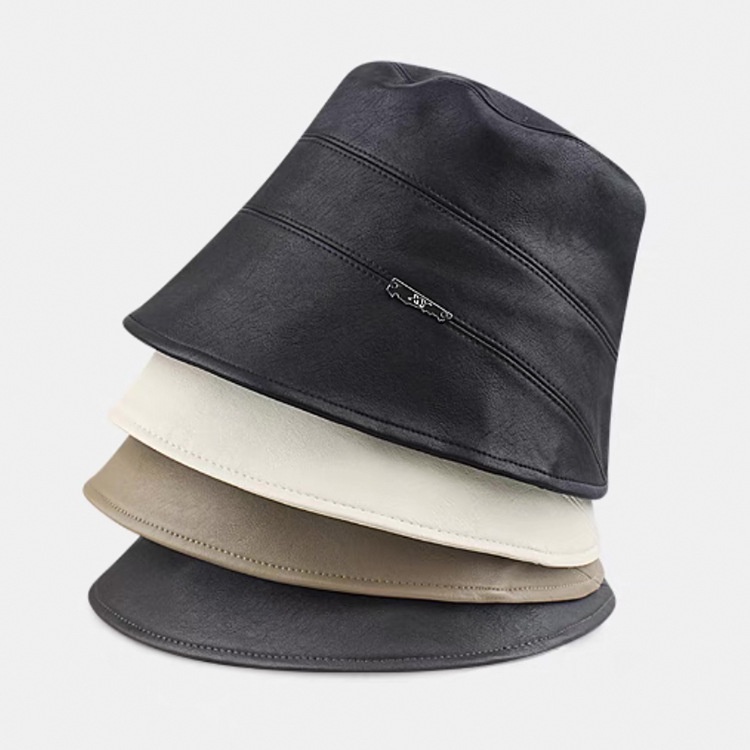 Mũ bucket Chất Liệu Da Nhân Tạo Màu Trơn Thời Trang Thu Đông Phong Cách Hàn Quốc Cho Nữ