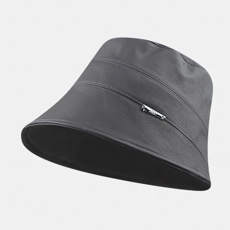 Mũ bucket Chất Liệu Da Nhân Tạo Màu Trơn Thời Trang Thu Đông Phong Cách Hàn Quốc Cho Nữ