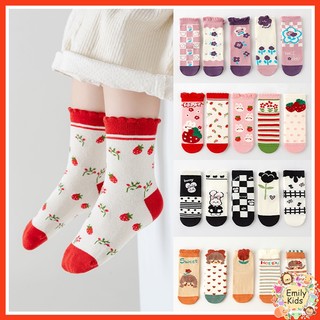 Set 5 Đôi Vớ cotton Dài Trung Bình In Hoa Dễ Thương Chất Lượng Cao Thời Trang Xuân Thu Cho Bé Gái 1-12 Tuổi