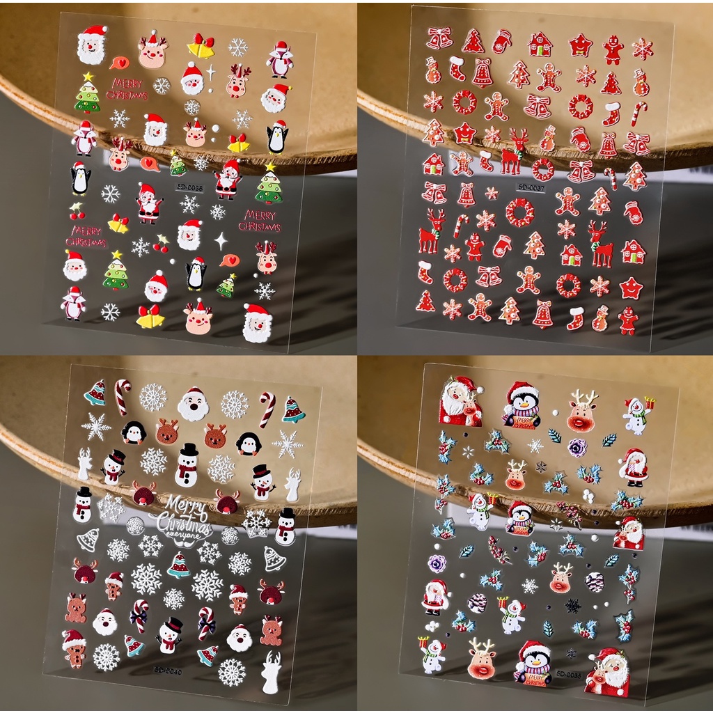 Sticker Nail 5D Lụa Nổi | Giáng Sinh Noel 2024 | Hình Dán Móng Tay