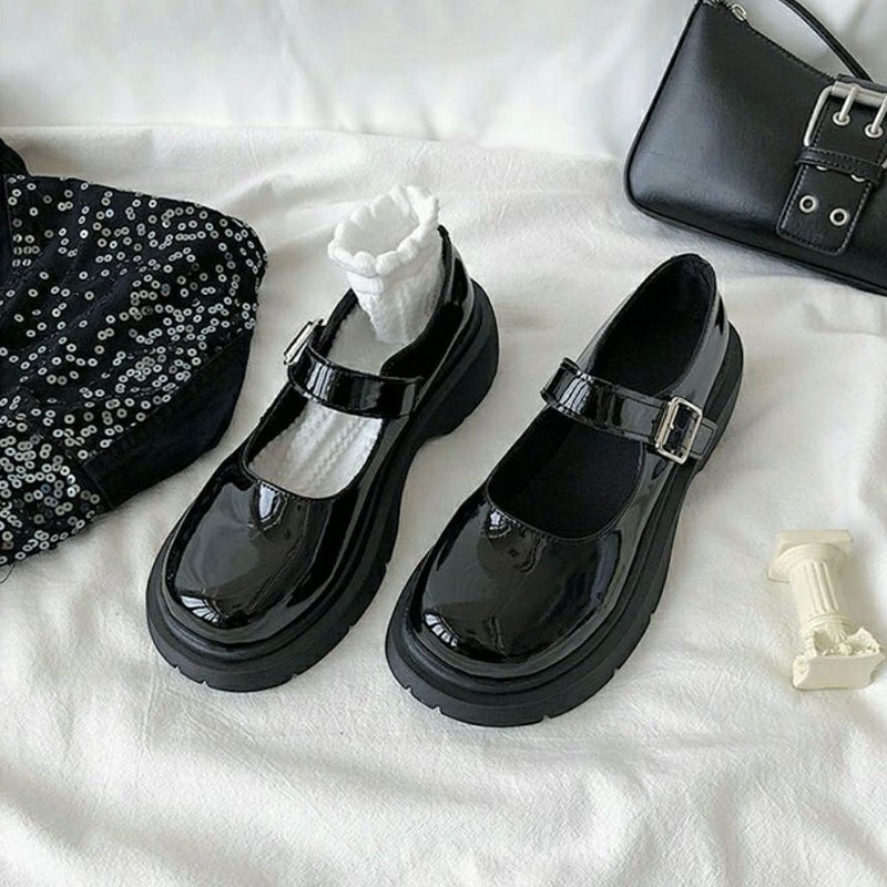 Banilaren Giày Da Mũi Tròn Phong Cách Nhật Bản Xinh Xắn