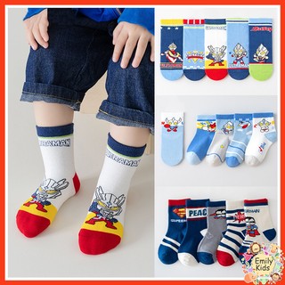 Set 5 Đôi Vớ cotton Mềm Cao Cấp In Họa Tiết Hoạt Hình ultraman Dành Cho Các Bé 1-12 Tuổi