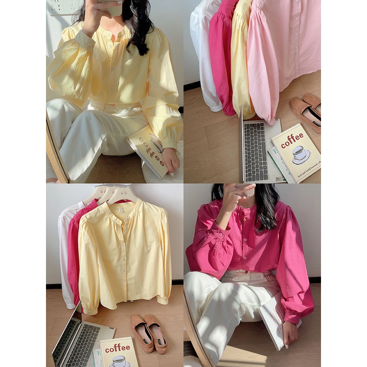 Áo Sơ Mi Tay Dài Màu Vàng Sữa Thời Trang Xuân Thu Mới Cho Nữ