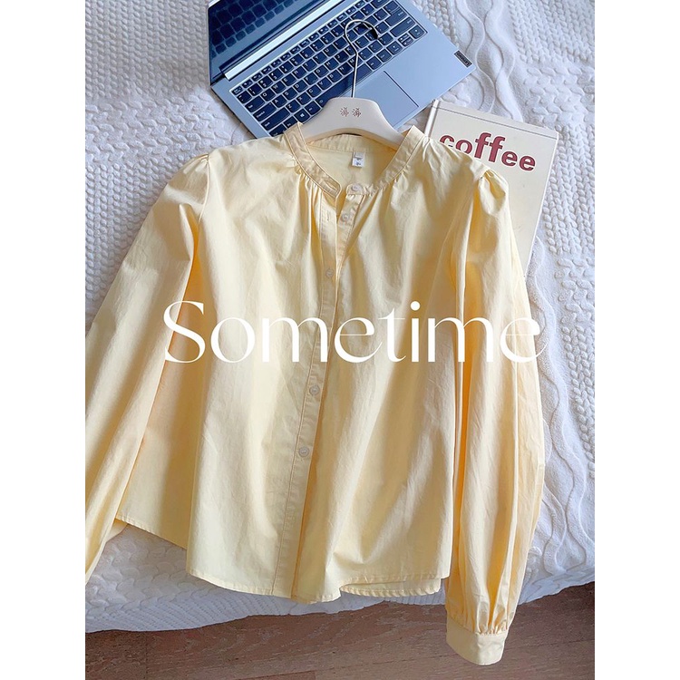 Áo Sơ Mi Tay Dài Màu Vàng Sữa Thời Trang Xuân Thu Mới Cho Nữ