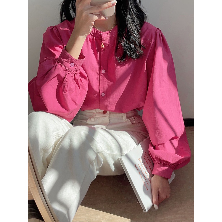 Áo Sơ Mi Tay Dài Màu Vàng Sữa Thời Trang Xuân Thu Mới Cho Nữ