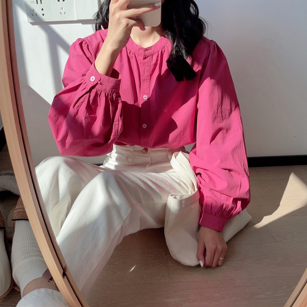 Áo Sơ Mi Tay Dài Màu Vàng Sữa Thời Trang Xuân Thu Mới Cho Nữ