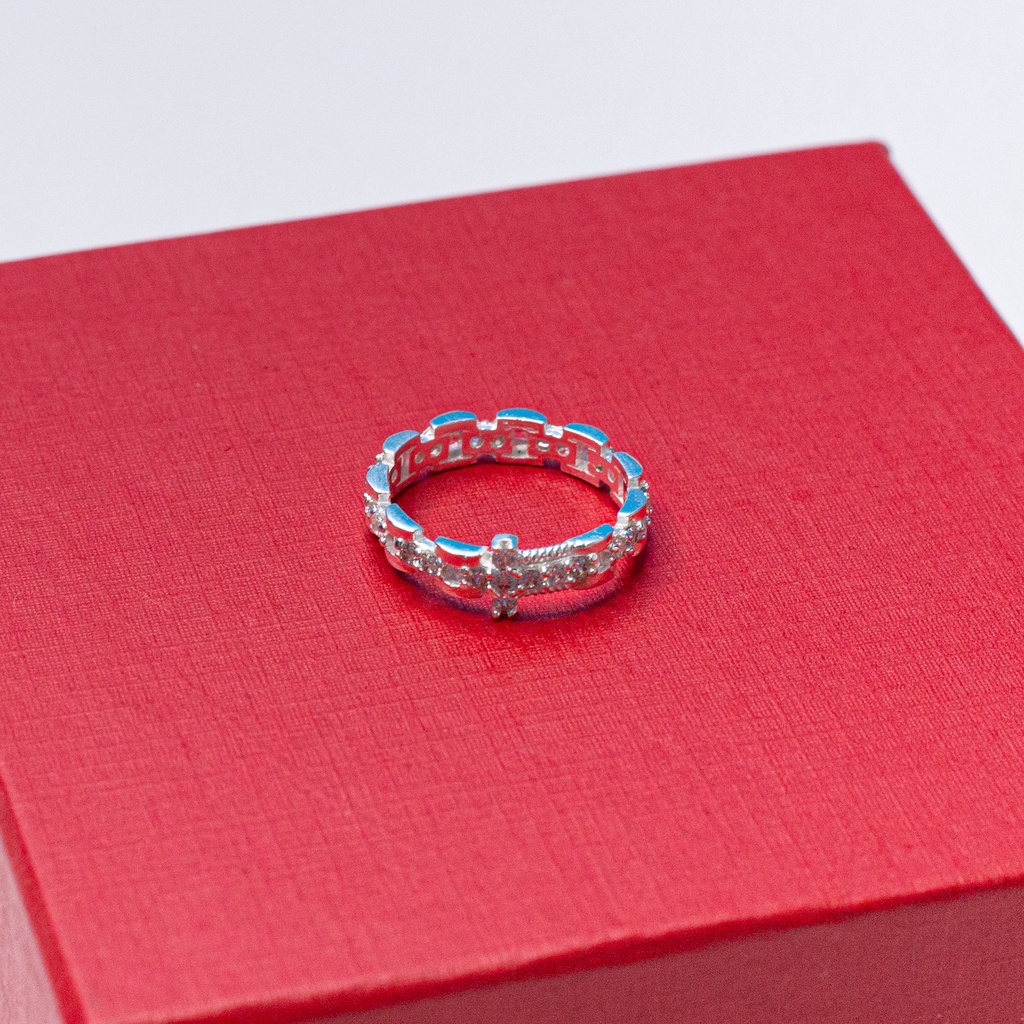 Nhẫn Mân Côi bạc đính đá N5.H - Quà tặng Công Giáo cho nam nữ, nhẫn Thánh Giá đôi