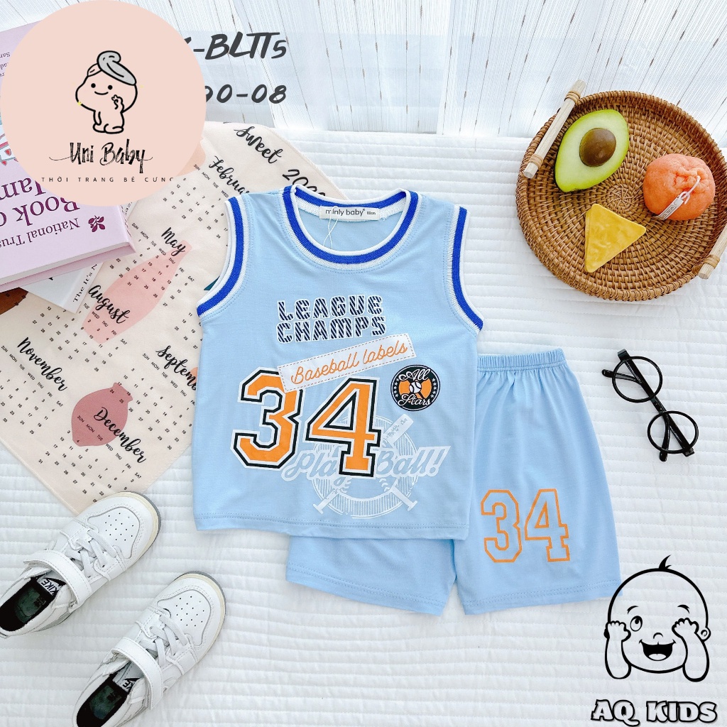 Bộ Ba Lỗ Thể Thao Bé Trai, Đồ Bộ Bé Trai Vải Thun Lạnh Minlybaby Chính Hãng  - Unibaby - BLTT5