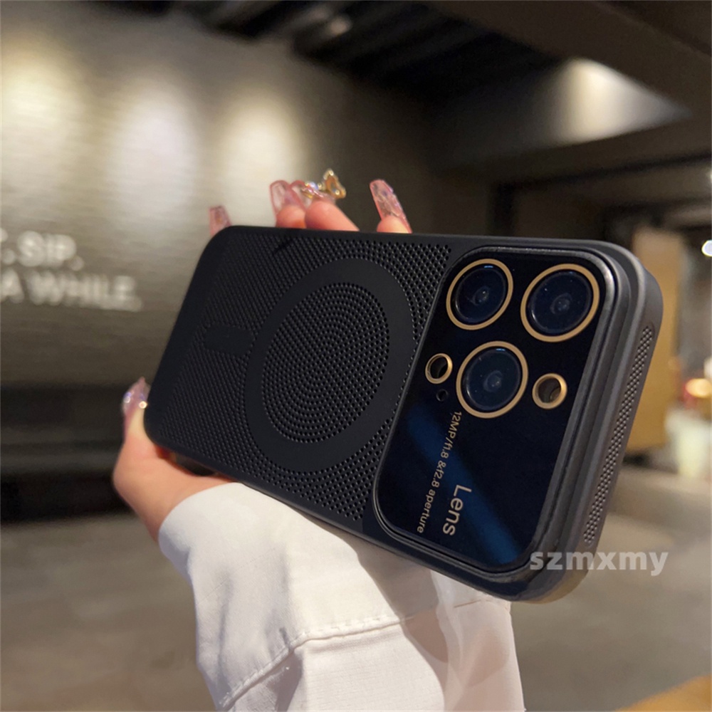 Ốp Điện Thoại Cứng Siêu Mỏng Với Khung Lưới Tản Nhiệt Từ Tính Cho iphone 15 14 13 12 pro max