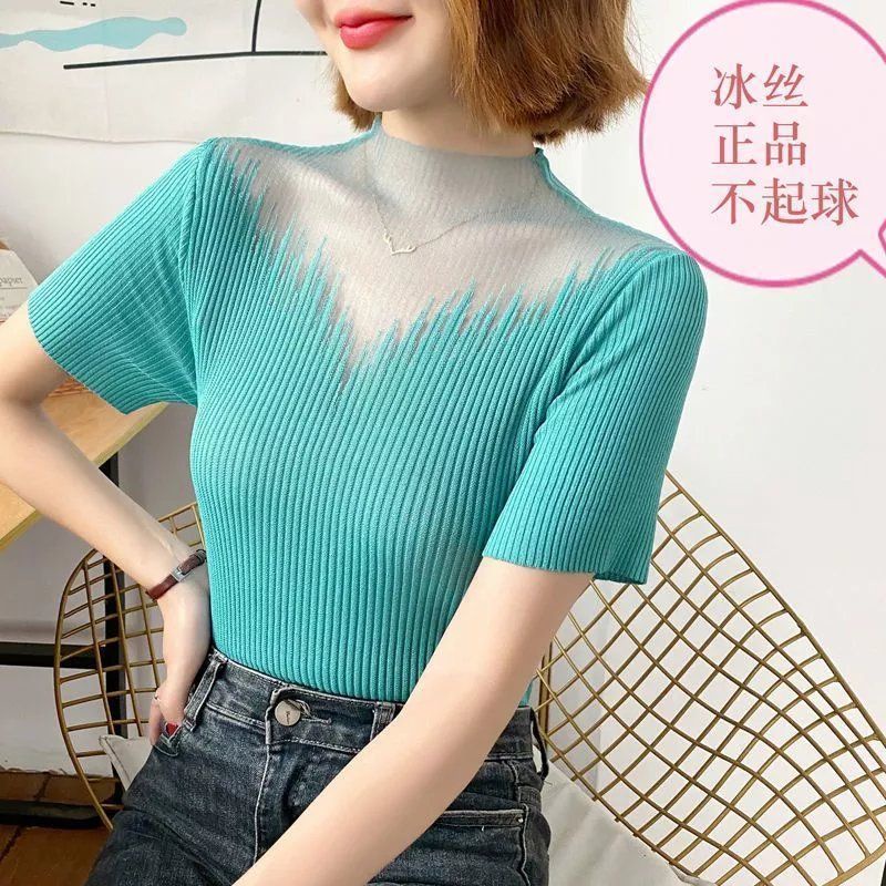 Mới Áo Thun Nữ Tay Ngắn Phối Ren Thời Trang