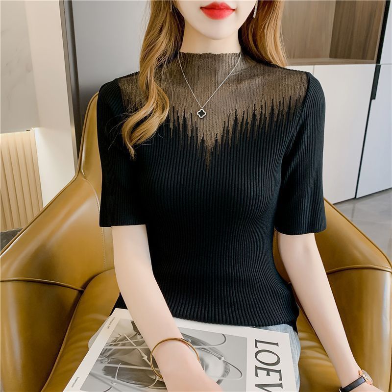 Mới Áo Thun Nữ Tay Ngắn Phối Ren Thời Trang
