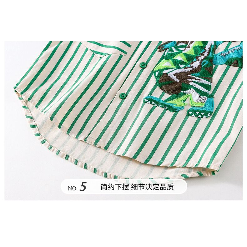 Áo Sơ Mi Kẻ Sọc In Hình Khủng Long Thời Trang Mới 2023 Cho Bé Trai