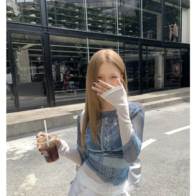Milyfashion Áo Denim Ngắn Tay Dài Trong Suốt In Họa Tiết Chống Nắng Nhìn Xuyên Thấu Mùa Hè Cho Bé Gái