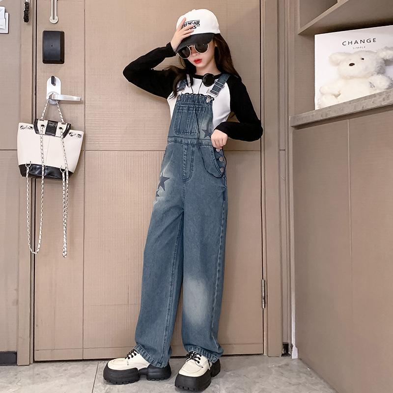 Mới Bộ Áo Tay Dài Và Quần Yếm denim Dành Cho Bé Gái 3-5 - 8-10 - 12-13 Tuổi