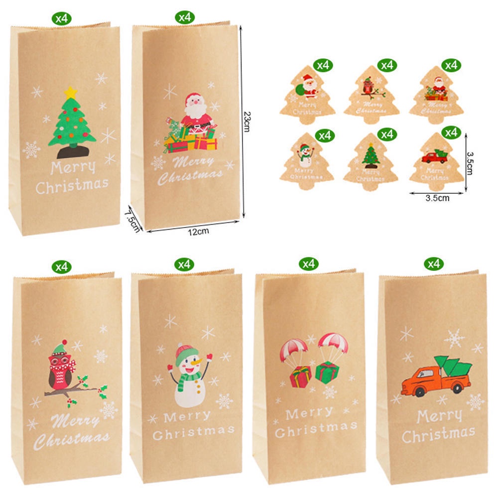 Set 24 Túi Giấy Đựng Bánh Kẹo Giáng Sinh Dễ Thương