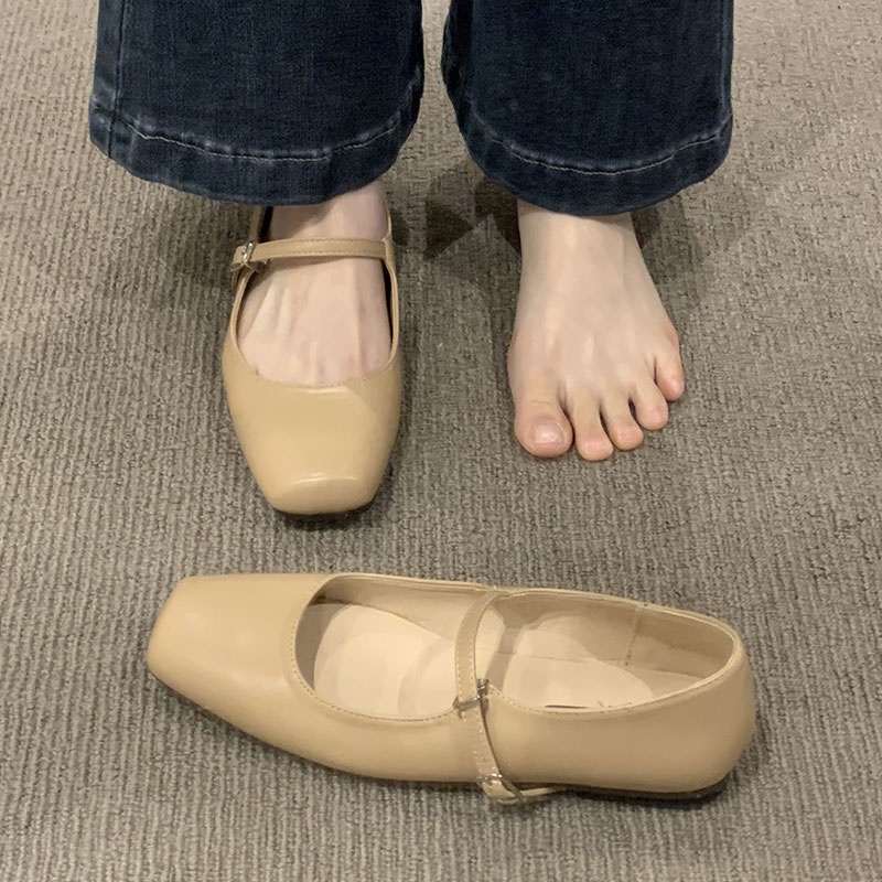 Babudaren Giày Búp Bê Mũi Vuông Đế Bằng Phong Cách Pháp Thời Trang Cho Nữ