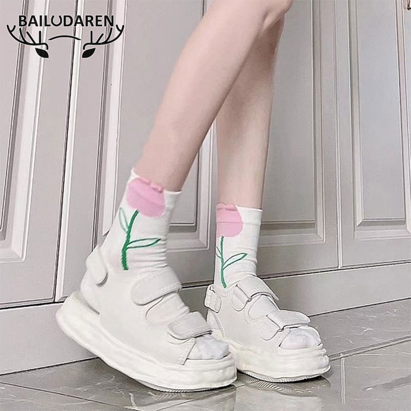 BAILUDAREN.️️Xăng đan Đi Biển Đế Dày Màu Trơn Quai Dán Thời Trang