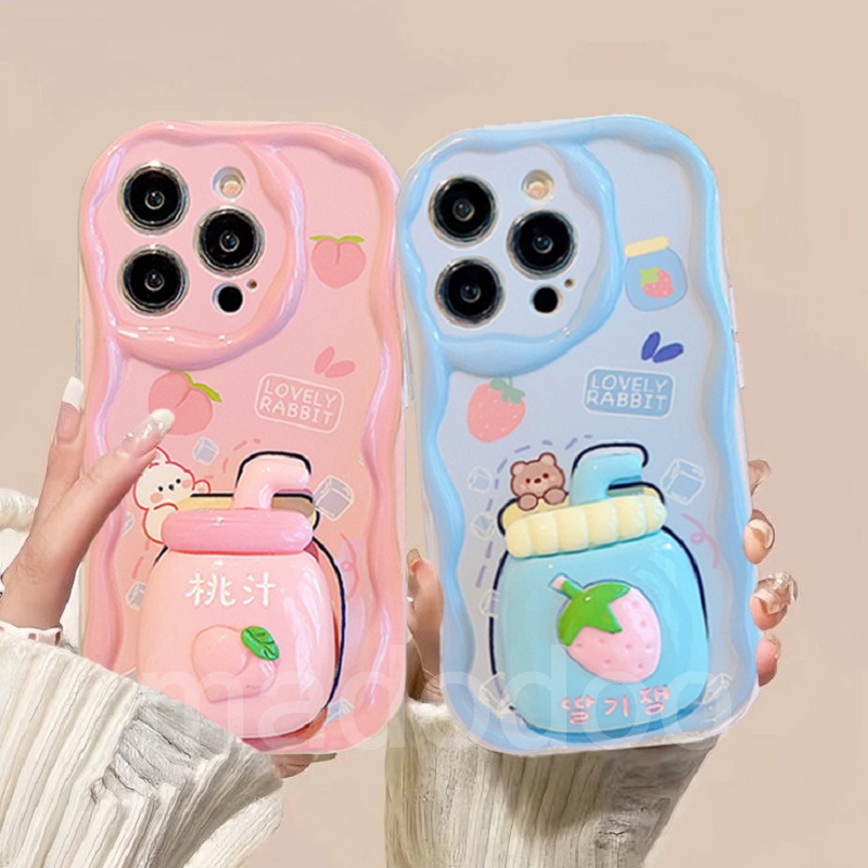 Casing Redmi Note 12S 4G 12 Pro 5G 12C A1 A2 11S 11 10C 10 9T 9C 9A POCO X5 New Cream Edge Cute Cartoon Couple Rabbit Bear Peach Strawberry Fine Hole Tpu Shockproof Protection Soft Phone Case Full Back Cover 1NY 45