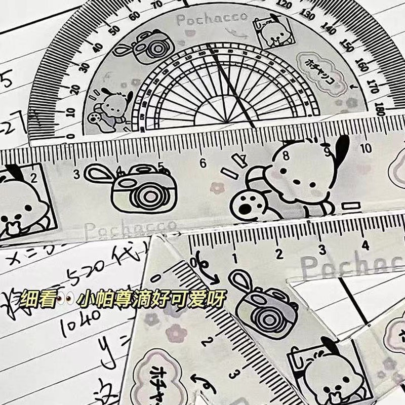 4 Cái/bộ Hoạt Hình Kuromi Giai Điệu Shin Dễ Thương Bộ Thước Học Sinh Trọn Bộ Tam Giác Thước Dụng Cụ Học Tập Văn Phòng Phẩm -top3C01