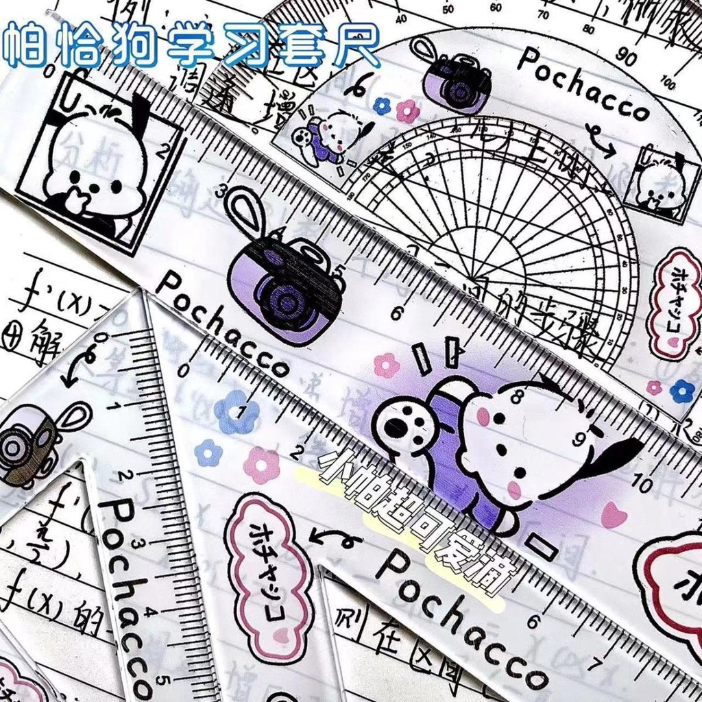 4 Cái/bộ Hoạt Hình Kuromi Giai Điệu Shin Dễ Thương Bộ Thước Học Sinh Trọn Bộ Tam Giác Thước Dụng Cụ Học Tập Văn Phòng Phẩm -top3C01