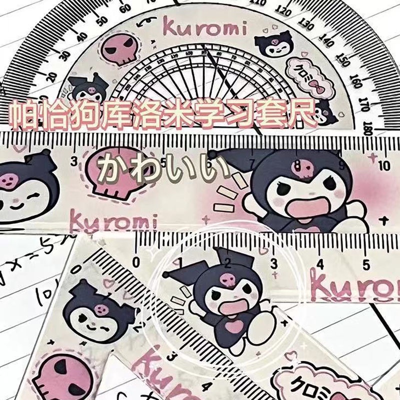 4 Cái/bộ Hoạt Hình Kuromi Giai Điệu Shin Dễ Thương Bộ Thước Học Sinh Trọn Bộ Tam Giác Thước Dụng Cụ Học Tập Văn Phòng Phẩm -top3C01