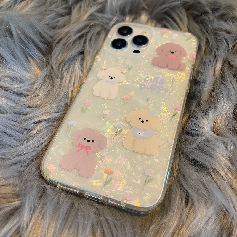 Ốp Điện Thoại Chống Rơi Hình Cún Và Hoa Cho iphone 7 7plus 8 8plus xs xr 11 12 13 14 pro plus promax