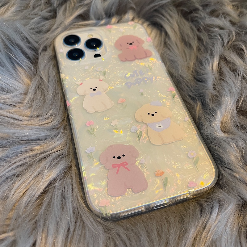 Ốp Điện Thoại Chống Rơi Hình Cún Và Hoa Cho iphone 7 7plus 8 8plus xs xr 11 12 13 14 pro plus promax