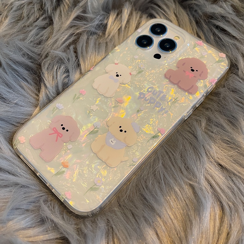 Ốp Điện Thoại Chống Rơi Hình Cún Và Hoa Cho iphone 7 7plus 8 8plus xs xr 11 12 13 14 pro plus promax