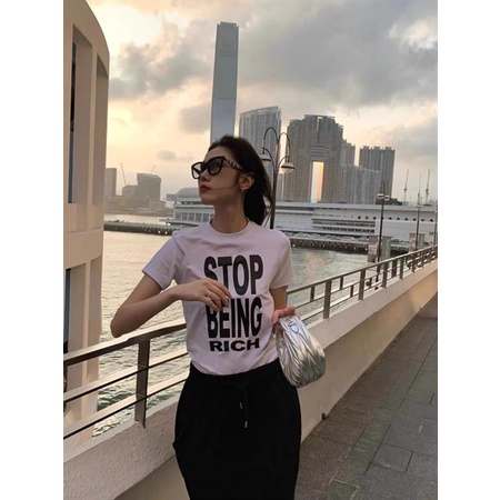 ÁO THUN BABY TEE IN CHỮ ĐƠN GIẢN STOP BEING RICH CÓ FREESIZE