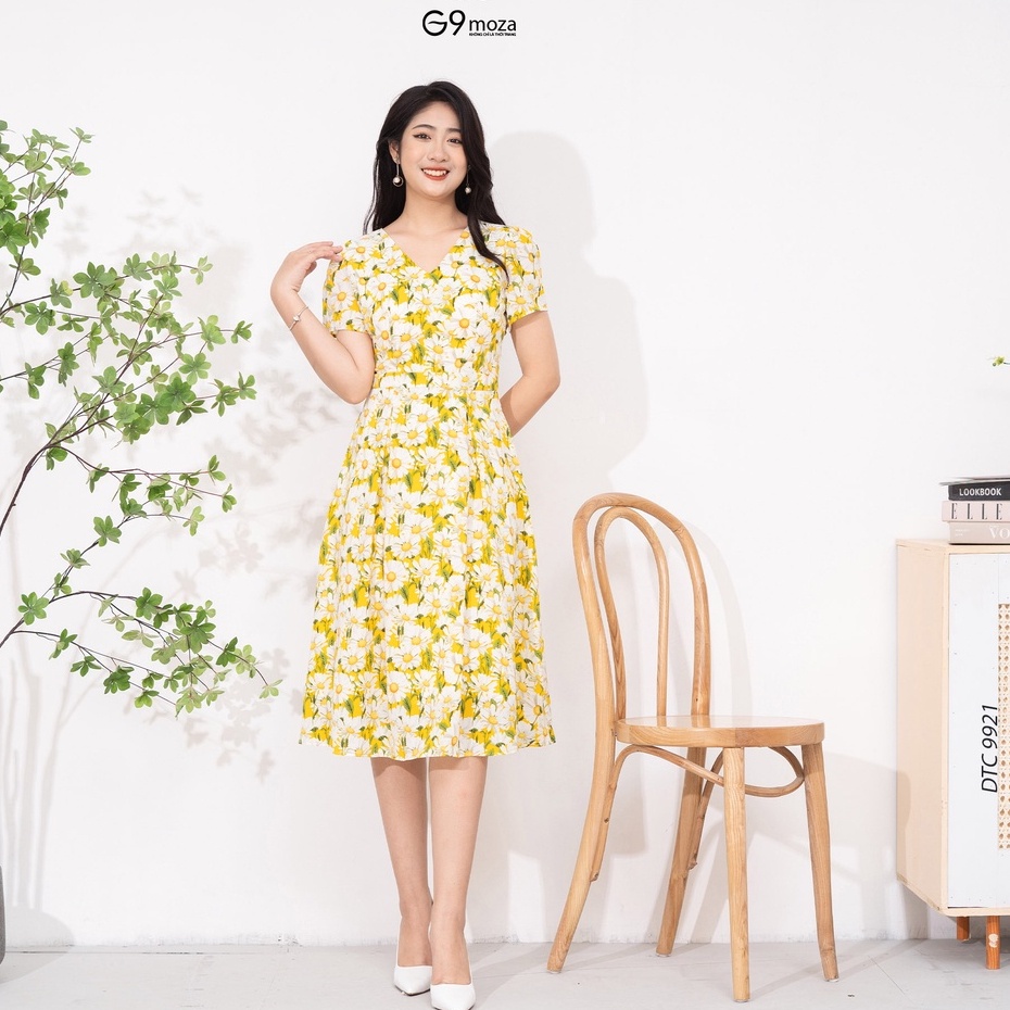 Đầm nữ họa tiết G9moza 9921 chất lụa trượt hàn thoáng mát, dáng xòe A