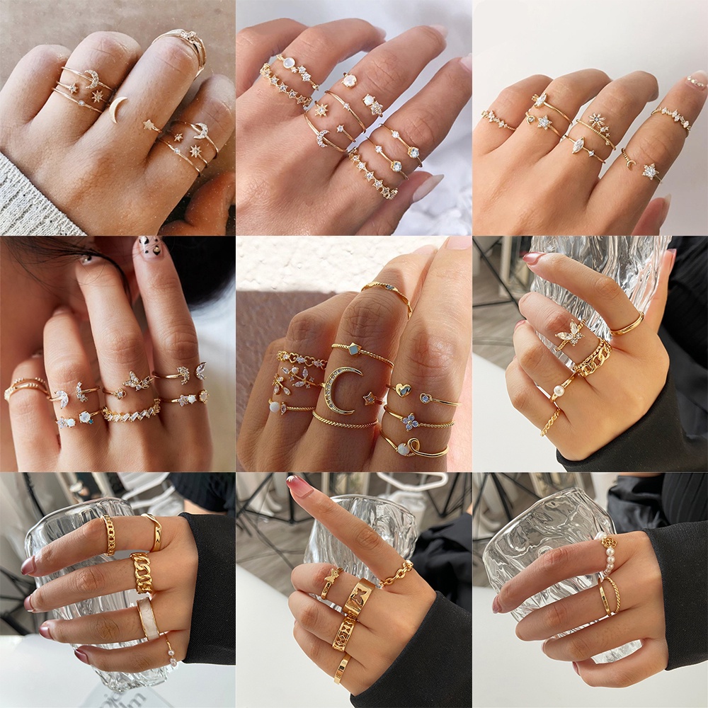 Sang Trọng Bộ Nhẫn Hình Bướm Đính Ngọc Trai Nhân Tạo Thời Trang Dành Cho Nữ