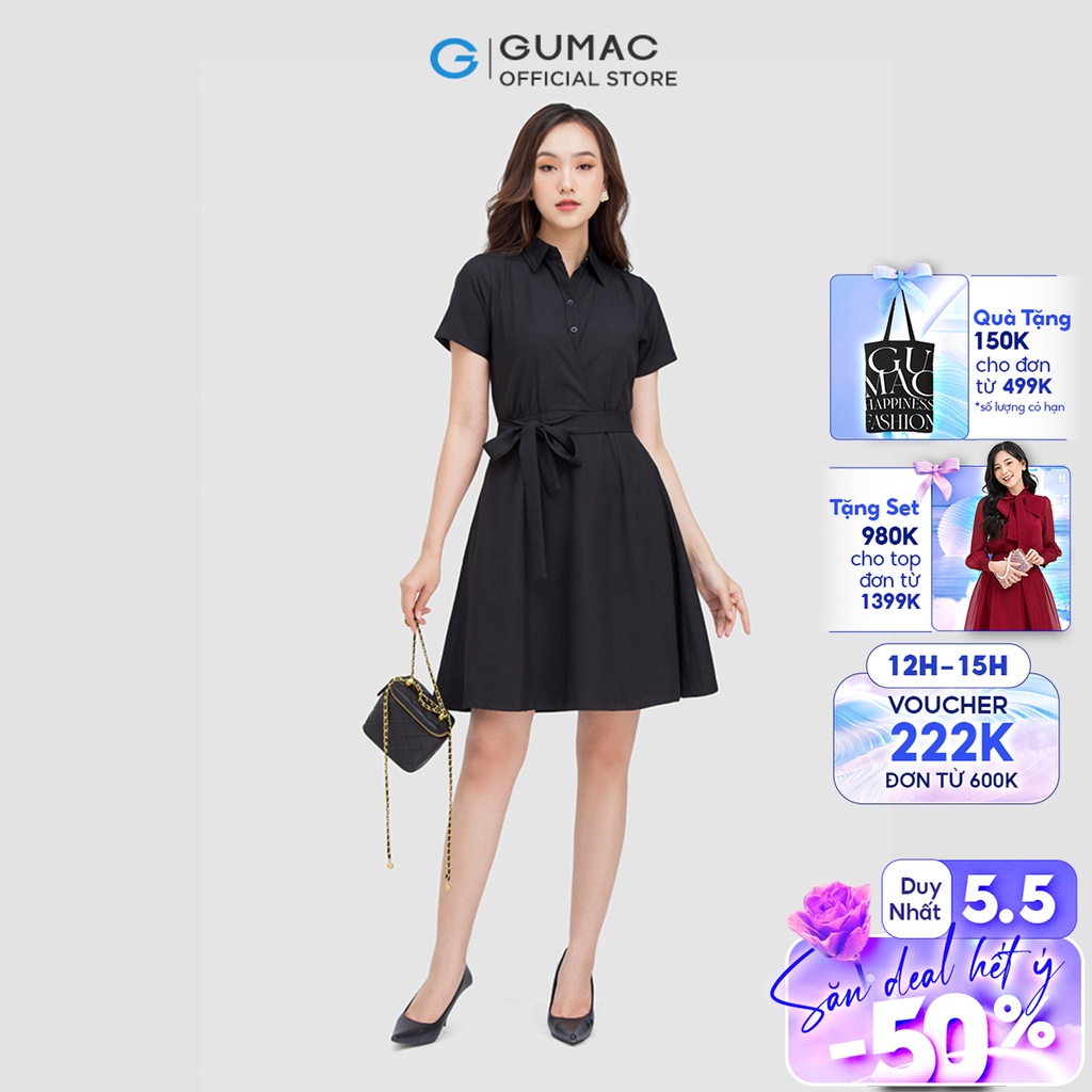 Đầm sơ mi nữ thời trang GUMAC thiết kế đắp chéo DC05012 - mẫu mới