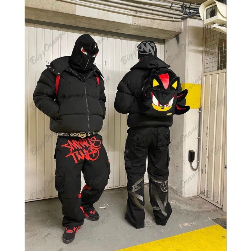 Y2k Quần Jean baggy Hai Túi Ống Rộng Màu Đen Phong Cách hip hop Đường Phố harajuku minus y2k