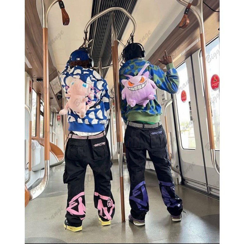 Y2k Quần Jean baggy Hai Túi Ống Rộng Màu Đen Phong Cách hip hop Đường Phố harajuku minus y2k