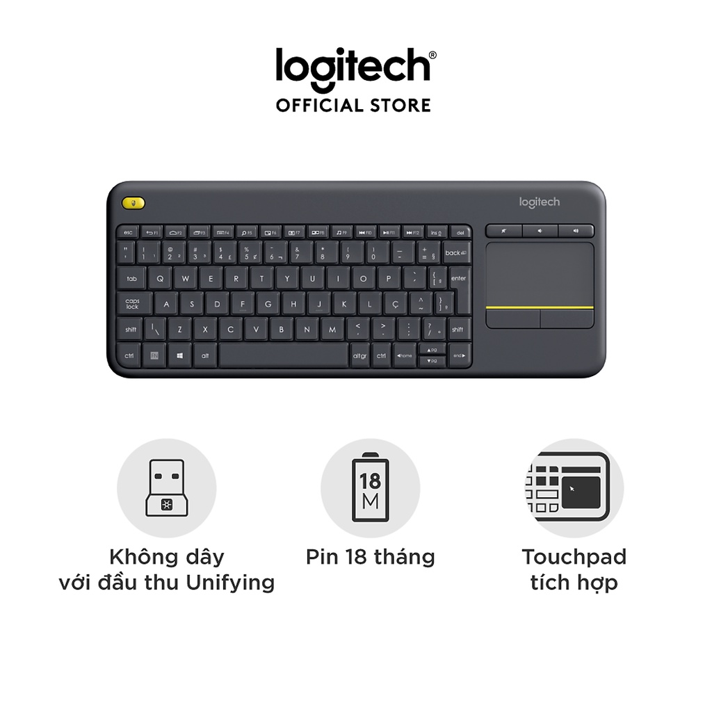 Bàn phím không dây Logitech K400 Plus, có touchpad để kết nối PC - TV, Laptop/Tablets