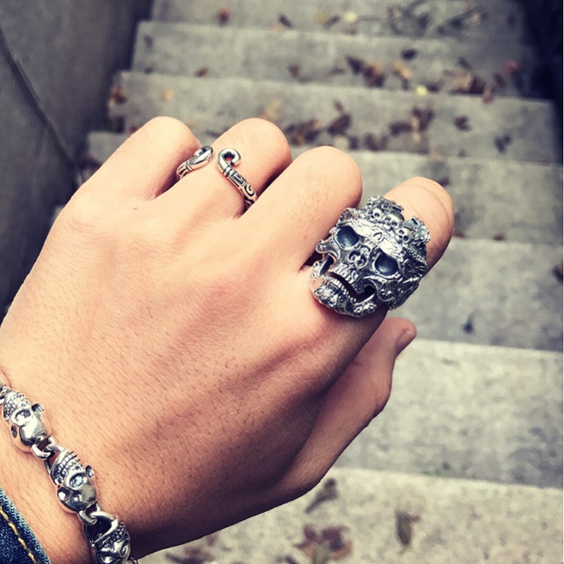 Nhẫn Hở Hình Đầu Lâu Bằng Thép Không Gỉ Phong Cách gothic Thời Trang Cho Nam