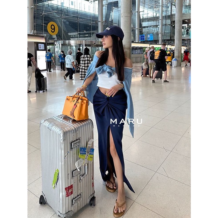 Chân Váy Dài Lưng Cao Xẻ Tà Quyến Rũ Cho Nữ