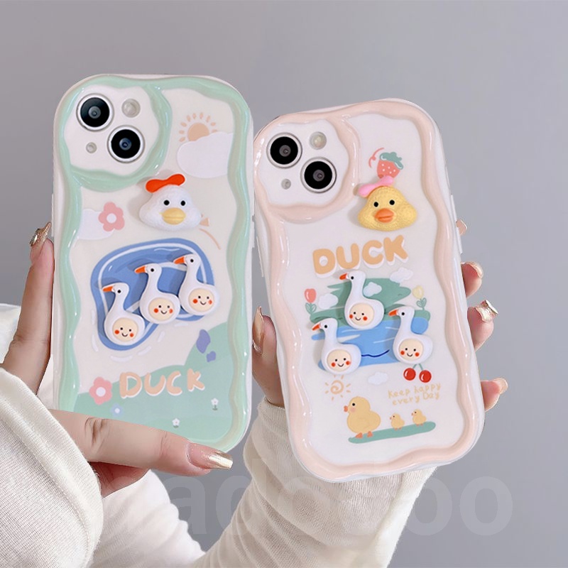Ốp lưng Soft Xiaomi Mi 14 13T 13 12 12X 12S 11 Lite POCO M3 X3 NFC Pro Redmi Note 10 10S 9 9S 8 8A 7 3D Duck Doll Cartoon strawberry Flower Sun BFF Cartoon Fine Hole Airbag Shockproof Phone Case Cream Edge Back Cover NY 43
