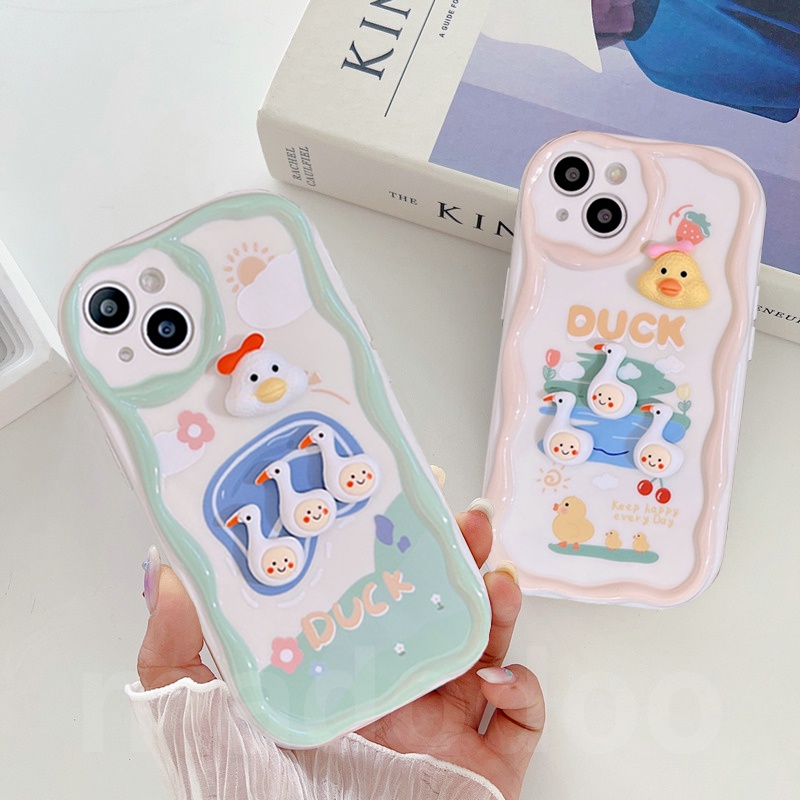 Ốp lưng Soft Xiaomi Mi 14 13T 13 12 12X 12S 11 Lite POCO M3 X3 NFC Pro Redmi Note 10 10S 9 9S 8 8A 7 3D Duck Doll Cartoon strawberry Flower Sun BFF Cartoon Fine Hole Airbag Shockproof Phone Case Cream Edge Back Cover NY 43