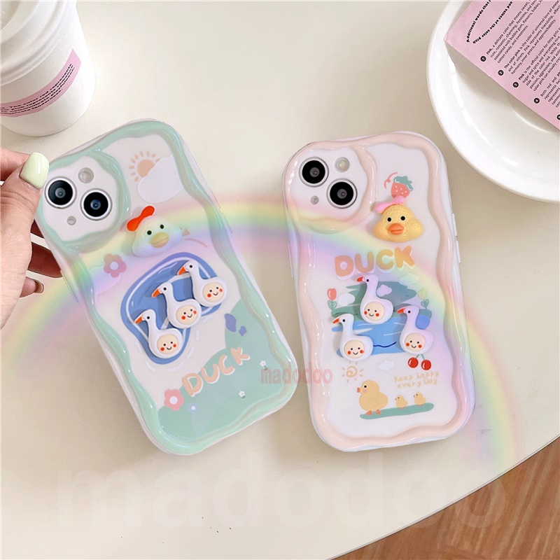 Ốp lưng Soft Xiaomi Mi 14 13T 13 12 12X 12S 11 Lite POCO M3 X3 NFC Pro Redmi Note 10 10S 9 9S 8 8A 7 3D Duck Doll Cartoon strawberry Flower Sun BFF Cartoon Fine Hole Airbag Shockproof Phone Case Cream Edge Back Cover NY 43