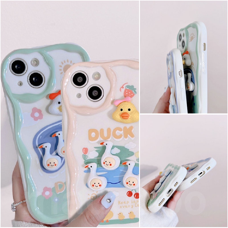 Ốp lưng Soft Xiaomi Mi 14 13T 13 12 12X 12S 11 Lite POCO M3 X3 NFC Pro Redmi Note 10 10S 9 9S 8 8A 7 3D Duck Doll Cartoon strawberry Flower Sun BFF Cartoon Fine Hole Airbag Shockproof Phone Case Cream Edge Back Cover NY 43