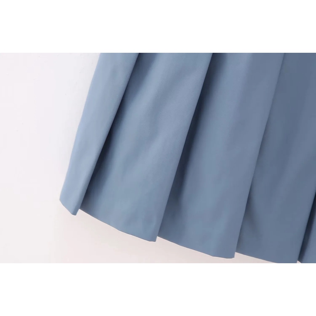 Uibey Đầm Xếp Nếp Tay Ngắn Eo Cao Cổ Bẻ 3943