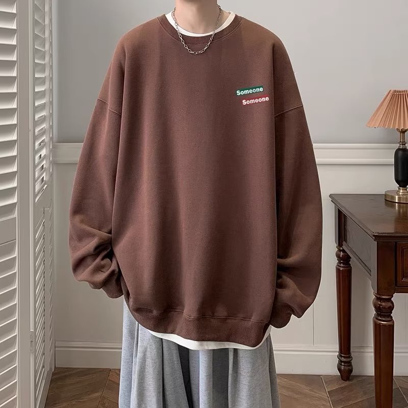 Áo sweater nam bigsize M-8XLÁo Sweater cotton Nhung Dày Dặn Cổ Tròn Tay Dài In Chữ Màu Cà Phê Thời Trang Mùa Thu Cho Nam