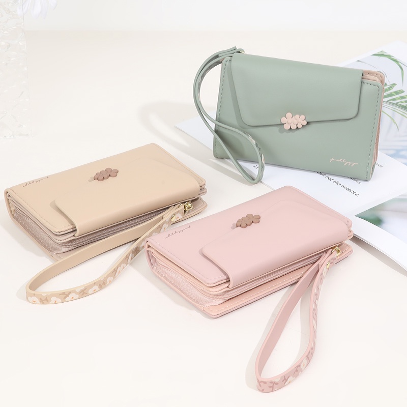 Thời Trang Ví Da Pu Họa Tiết Hoa Xinh Xắn Cho Nữ Giá Đỡ