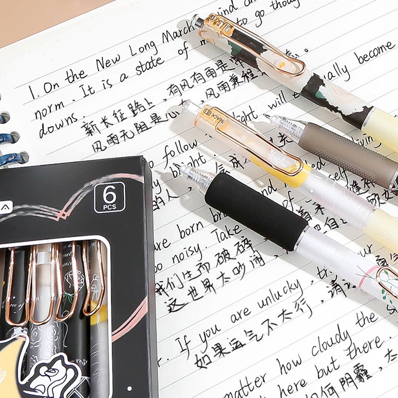 Bộ Bút Bi Ngòi 0.5mm Mực Đen Hình Hoa Hồng Lãng Mạn Sáng Tạo