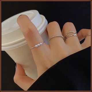 Bộ 5 nhẫn ngọc trai gợn sóng sang trọng