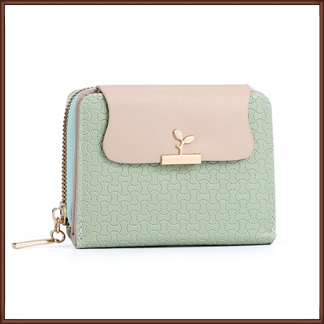 Ví Da pu Dáng Ngắn Gập Ba Có Khóa Kéo Nhiều Màu Đơn Giản Cho Nữ