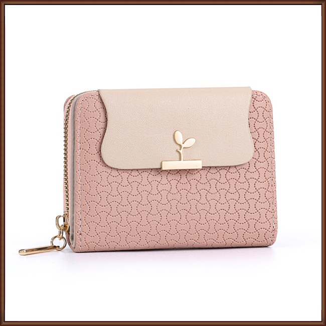 Ví Da pu Dáng Ngắn Gập Ba Có Khóa Kéo Nhiều Màu Đơn Giản Cho Nữ