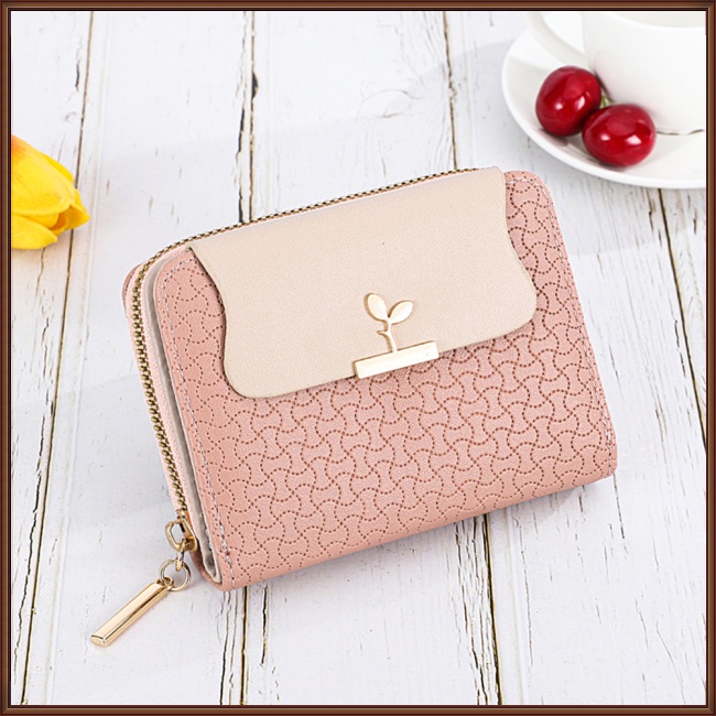 Ví Da pu Dáng Ngắn Gập Ba Có Khóa Kéo Nhiều Màu Đơn Giản Cho Nữ