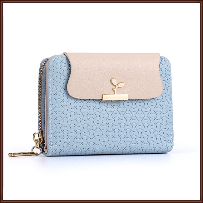 Ví Da pu Dáng Ngắn Gập Ba Có Khóa Kéo Nhiều Màu Đơn Giản Cho Nữ